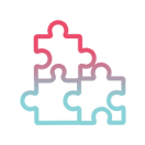 Icon drei Puzzle-Teile in Rosa und Blau